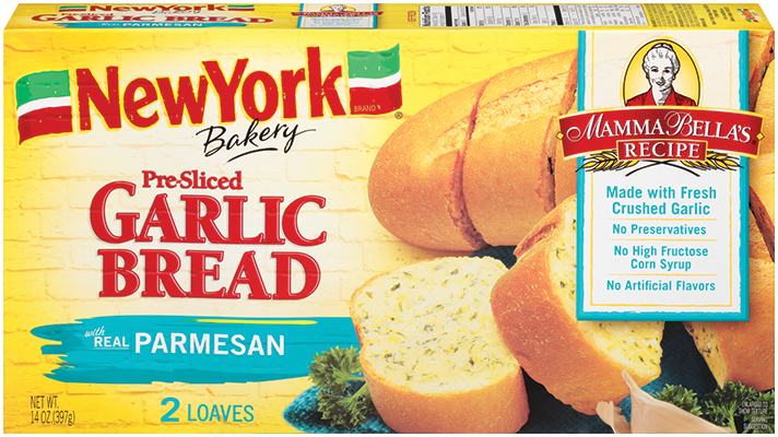 New York Bakery Mamma Bella’s Recipe Pre Sliced Garlic Bread with Real Parmesan